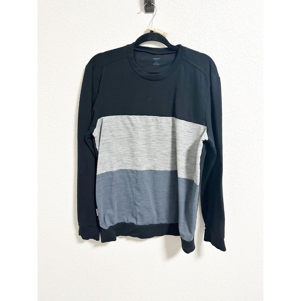 Icebreaker Merino Mens Colorblock Crew Neck Sweater Long Sleeve Navy‎ Gray Large